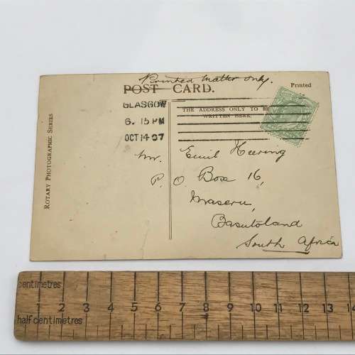 1907 Post card sent from Glasgow, Scotland to Maseru, Basutoland with actress Phyllis and Zena Dare