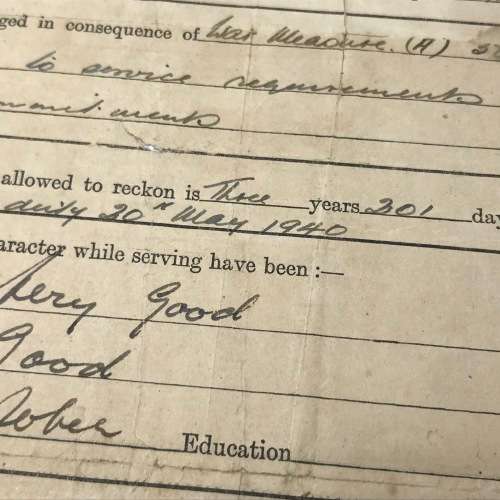WW2 Military Discharge document of 75177 Robert Ayward Norris