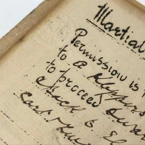 Boer War Martial Law Pass to A Kloppers for travelling to Dwarsrevier and back to Elandsvlei - 1901