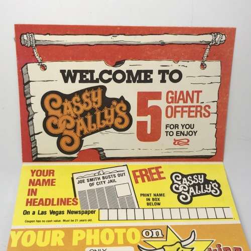 Sassy Sally`s Las Vegas pamphlet with 5 coupons and ticket stubs
