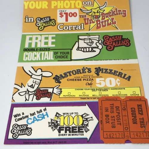 Sassy Sally`s Las Vegas pamphlet with 5 coupons and ticket stubs