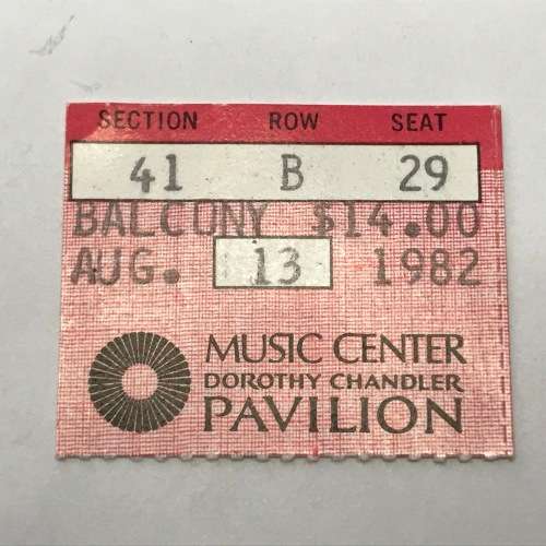 2 Balcony ticket stubs for the Music Center at the Dorothy Chandler Pavilion - 13 Aug 1982 $14 each