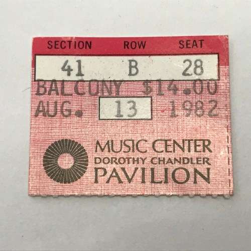 2 Balcony ticket stubs for the Music Center at the Dorothy Chandler Pavilion - 13 Aug 1982 $14 each