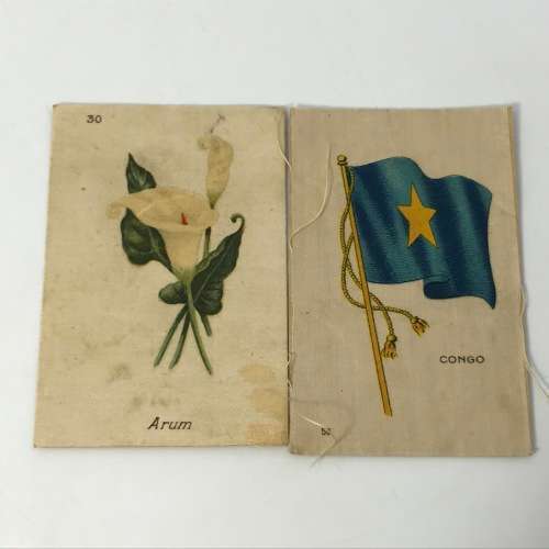 Lot of 9 silk cigarette cards - flowers, dog breeds, flags