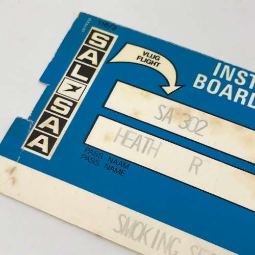 Two SAL boarding passes Johannesburg to New York SA3002 - vintage - seats in smoking secrtion