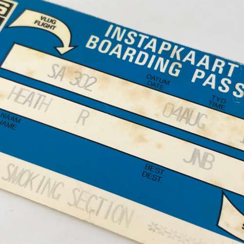 Two SAL boarding passes Johannesburg to New York SA3002 - vintage - seats in smoking secrtion