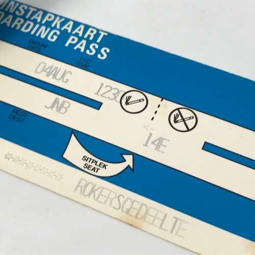 Two SAL boarding passes Johannesburg to New York SA3002 - vintage - seats in smoking secrtion