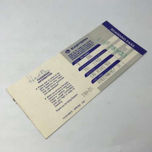 Pair of EASTERN Airways tickets with boarding passes attached - one to Las Vegas and one to Atlanta