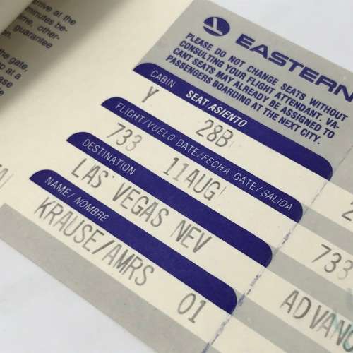 Pair of EASTERN Airways tickets with boarding passes attached - one to Las Vegas and one to Atlanta