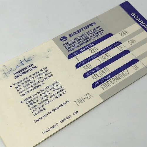 Pair of EASTERN Airways tickets with boarding passes attached - one to Las Vegas and one to Atlanta