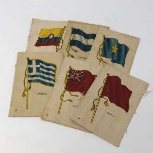 Lot of 27 Flags of all Nations silk cigarette cards on paper backing