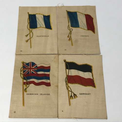 Lot of 27 Flags of all Nations silk cigarette cards on paper backing