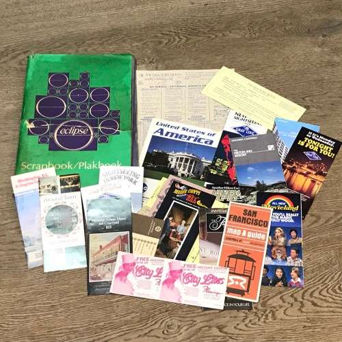 Scrapbook and loose pamphlets of vintage tour to the USA