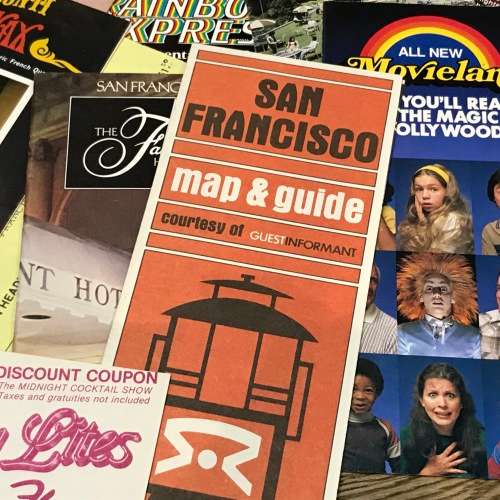 Scrapbook and loose pamphlets of vintage tour to the USA