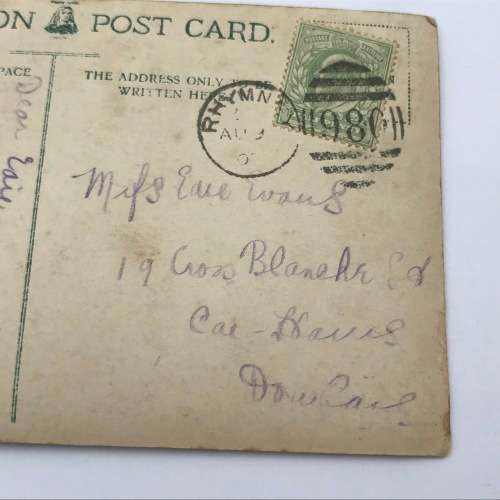 1907 Colorized Post card posted from Rhymney, Wales to Dowlais, Wales with picture of little girl