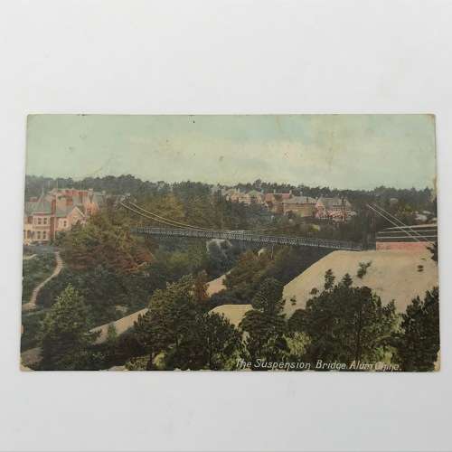 1907 Post card of the suspension bridge Alum Chine posted in Bourne Mouth - some damage