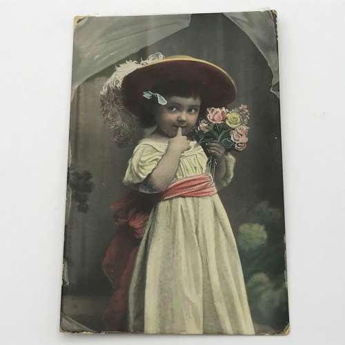1907 Post Card posted in Rhymney, Wales - colorized picture of little girl - some damage