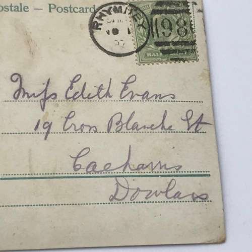 1907 Post Card posted in Rhymney, Wales - colorized picture of little girl - some damage