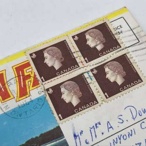 Views of Niagara falls fold out post card with 4 Canada 1 pence stamps cancelled 1964 Niagara Falls