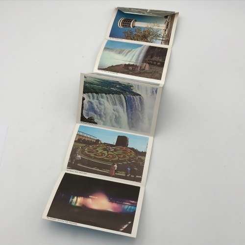 Views of Niagara falls fold out post card with 4 Canada 1 pence stamps cancelled 1964 Niagara Falls