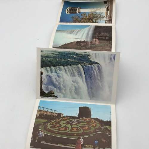 Views of Niagara falls fold out post card with 4 Canada 1 pence stamps cancelled 1964 Niagara Falls