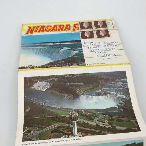 Views of Niagara falls fold out post card with 4 Canada 1 pence stamps cancelled 1964 Niagara Falls