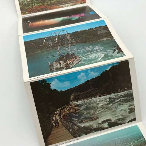 Views of Niagara falls fold out post card with 4 Canada 1 pence stamps cancelled 1964 Niagara Falls