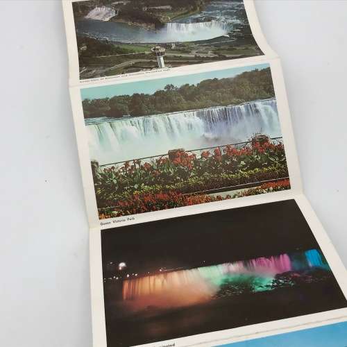 Views of Niagara falls fold out post card with 4 Canada 1 pence stamps cancelled 1964 Niagara Falls