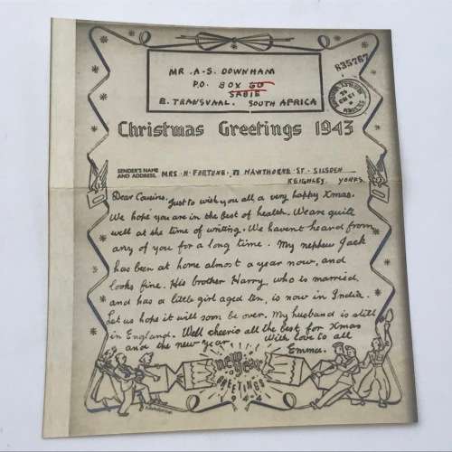 1942 WW2 Airgraph letter - redirected Sabie to Pelgrims Rest