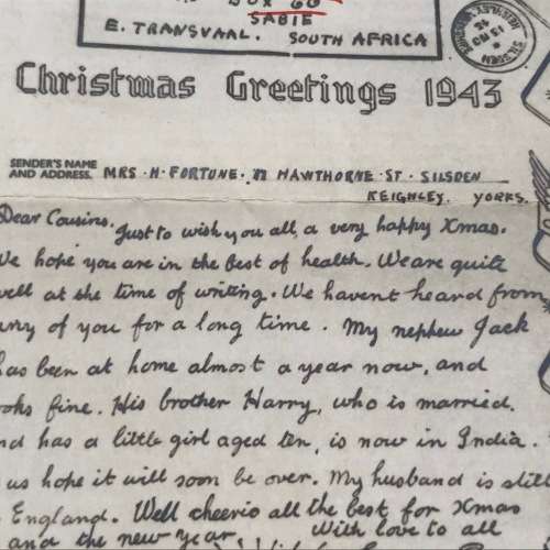 1942 WW2 Airgraph letter - redirected Sabie to Pelgrims Rest