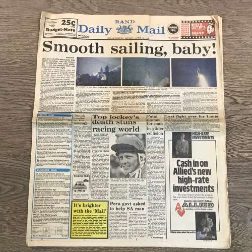 First launch of Space Shuttle Colombia April 13-1981, Rand Daily Mail