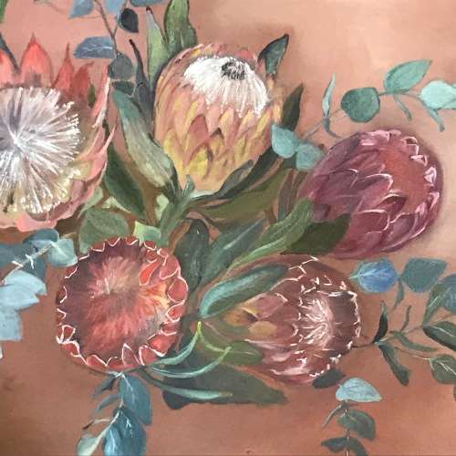 Marianne Uhlendorff still life proteas oil painting - frame 77,5 x 65,5cm and painting 58,5 x 49cm