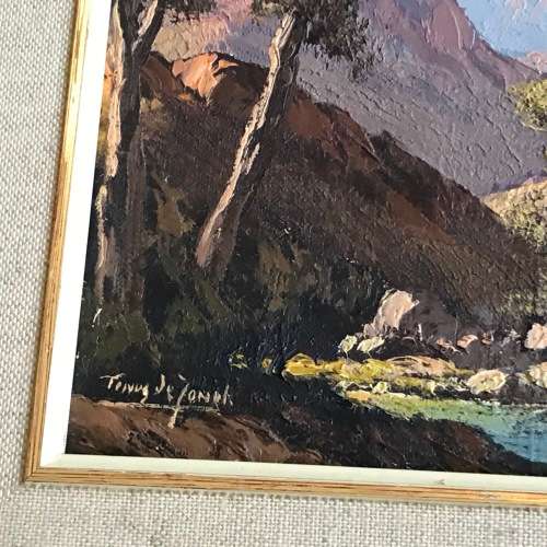 Original Tinus de Jongh landscape oil painting - frame 43 x 38 and painting 28,5 x 23,5cm