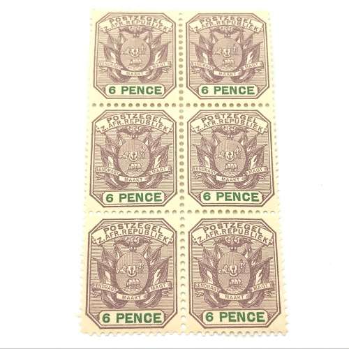 ZAR - SACC 229 block of 6 pence stamps - unmounted mint