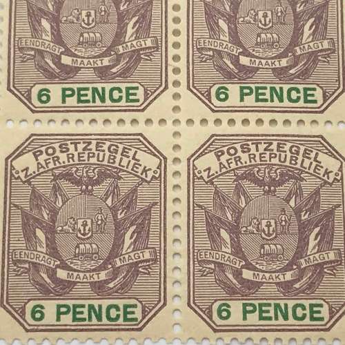 ZAR - SACC 229 block of 6 pence stamps - unmounted mint