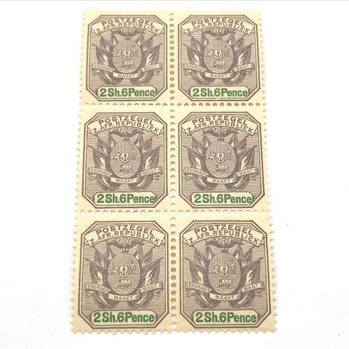 ZAR - SACC 231 unmounted mint block of 6 stamps - 2 Shilling 6d