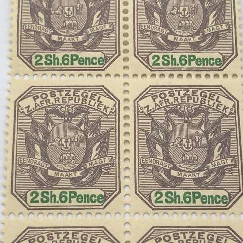 ZAR - SACC 231 unmounted mint block of 6 stamps - 2 Shilling 6d