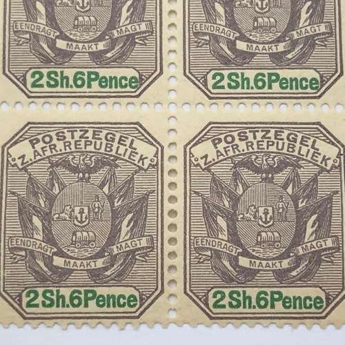ZAR - SACC 231 unmounted mint block of 6 stamps - 2 Shilling 6d