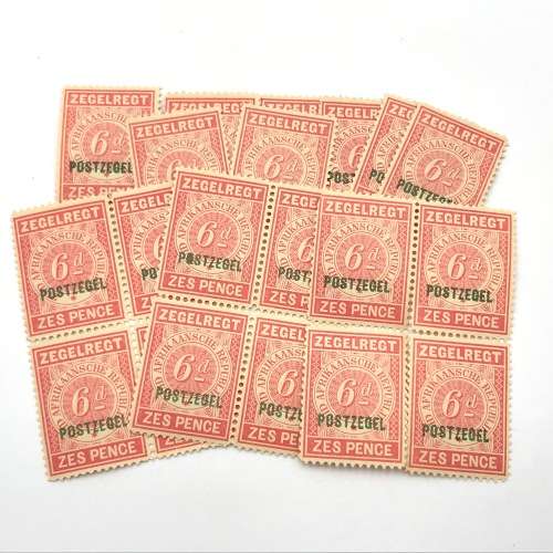 ZAR Transvaal 1895 - Fiscal stamp Postzegel 6d bright rose U.M selection of 20 stamps (SACC 221)