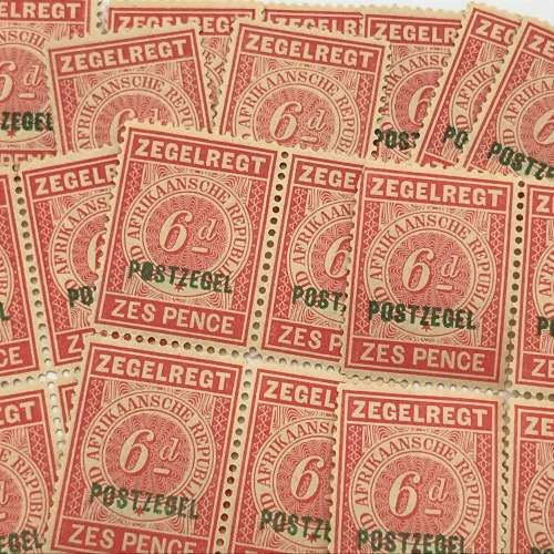 ZAR Transvaal 1895 - Fiscal stamp Postzegel 6d bright rose U.M selection of 20 stamps (SACC 221)