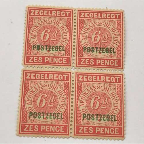 ZAR Transvaal 1895 - Fiscal stamp Postzegel 6d bright rose U.M selection of 20 stamps (SACC 221)