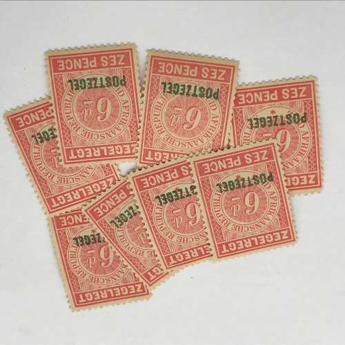 ZAR Transvaal 1895 - Fiscal stamp Postzegel 6d bright rose U.M selection of 20 stamps (SACC 221)