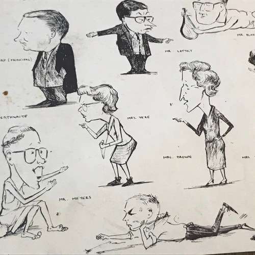 Tony Grogan caricatures of Victoria Park Staff 1963 - original sketch/painting of Gene Rockwell