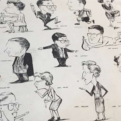 Tony Grogan caricatures of Victoria Park Staff 1963 - original sketch/painting of Gene Rockwell