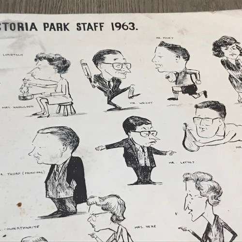 Tony Grogan caricatures of Victoria Park Staff 1963 - original sketch/painting of Gene Rockwell