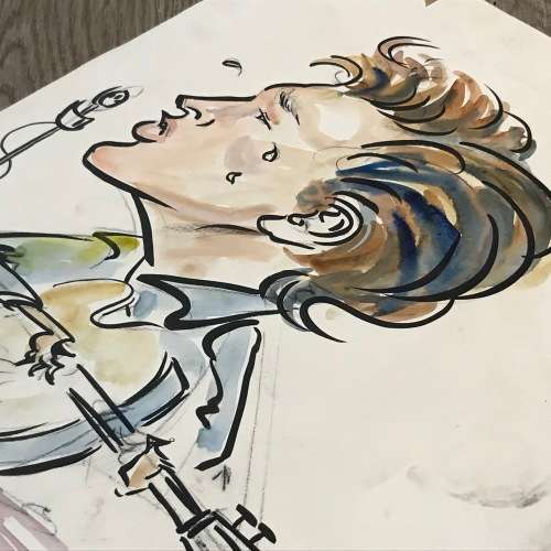 Tony Grogan caricatures of Victoria Park Staff 1963 - original sketch/painting of Gene Rockwell