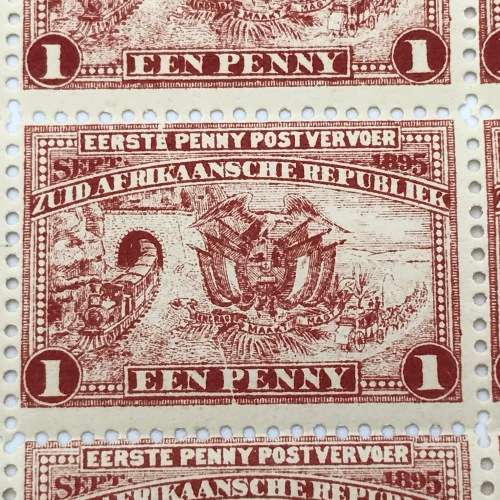ZAR SACC 222 Full page with 60 stamps with 9/3 cracked plate