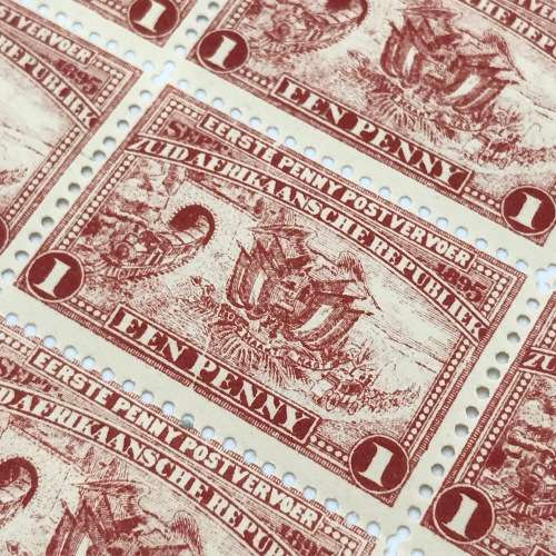 ZAR SACC 222 Full page with 60 stamps with 9/3 cracked plate