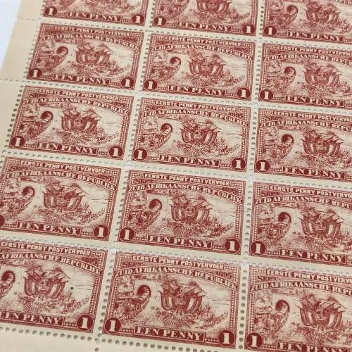 ZAR SACC 222 Full page with 60 stamps with 9/3 cracked plate