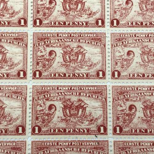 ZAR SACC 222 Full page with 60 stamps with 9/3 cracked plate